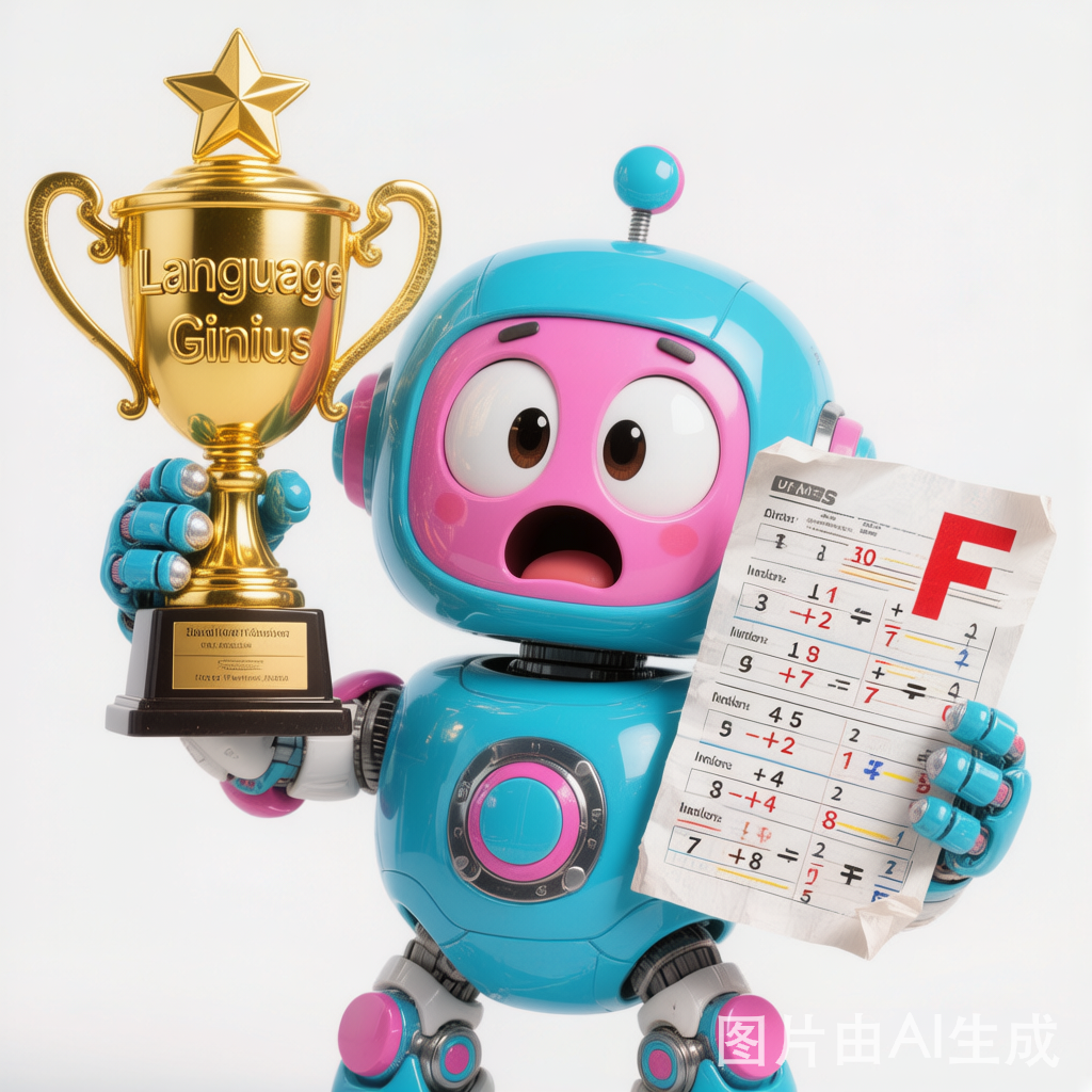 AI机器人拿着语言天才奖杯,但数学考试得了F,搞笑总结图
